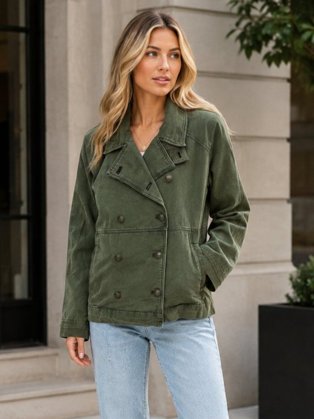 Free People We The Free Surplus Denim Jacket Buttondown Cotton Olive S 288301